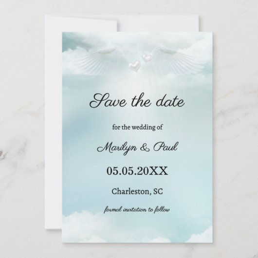 Cloud Nine Angel Wings Foto Save the Date (Vorderseite)