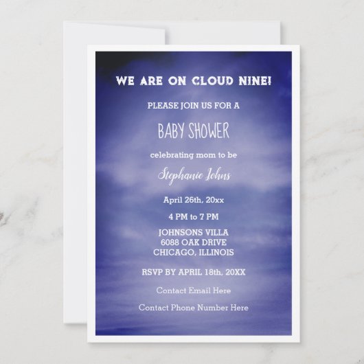 Cloud Nine Baby Showboys Girls Blue Ästhetik Einladung (Vorderseite)