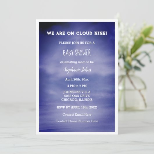 Cloud Nine Baby Showboys Girls Blue Ästhetik Einladung (Stehend Vorderseite)