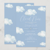 Cloud Nine Baby Shower Blue Cloud Einladung (Vorne/Hinten)