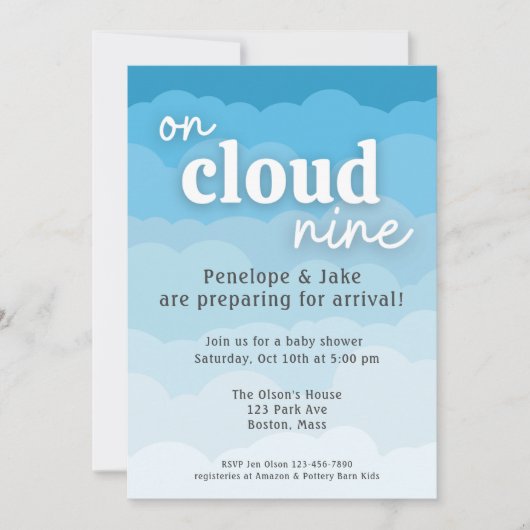 Cloud Nine Baby Shower Einladung (Vorderseite)