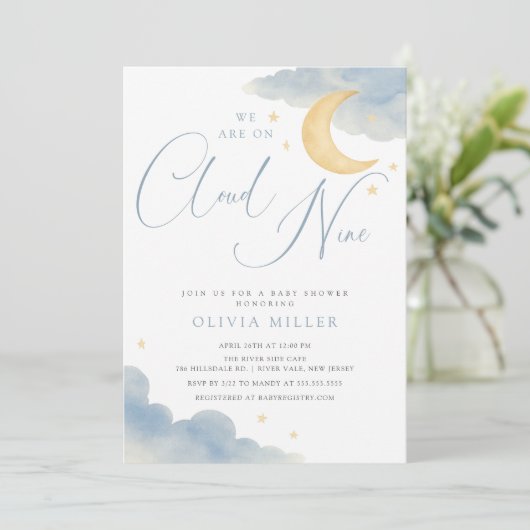 Cloud Nine Baby Shower Einladung (Stehend Vorderseite)