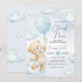 Cloud Nine Baby Shower Einladung Blaues Bärchen  (Vorne/Hinten)