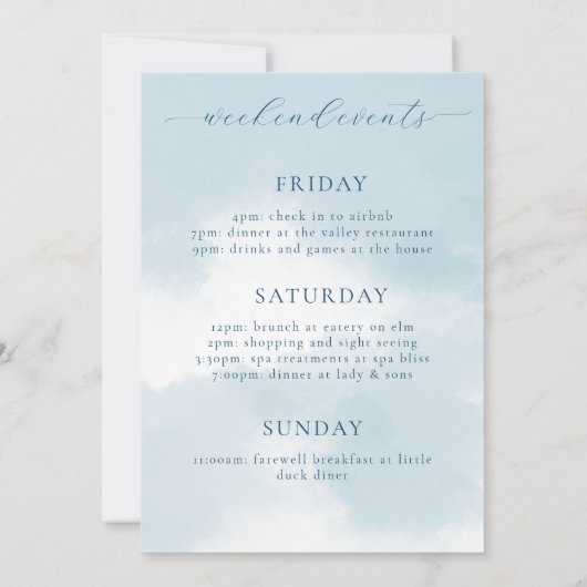 Cloud Nine Bachelorette Wochenende Einladung (Rückseite)