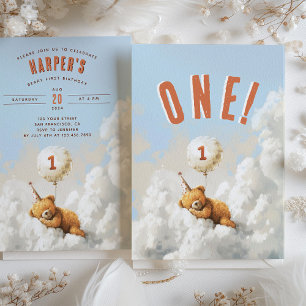 Cloud Nine Bear-Themed Erste Geburtstagsparty Einladung