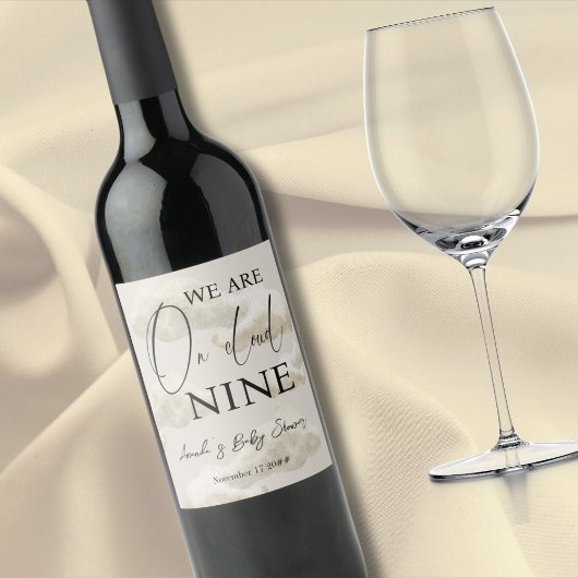 Cloud Nine Beige Gender Neutral Sky Baby Shower Weinetikett