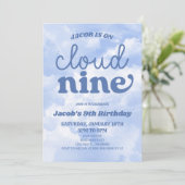 Cloud Nine Blue 9. Geburtstagsparty Einladung (Stehend Vorderseite)