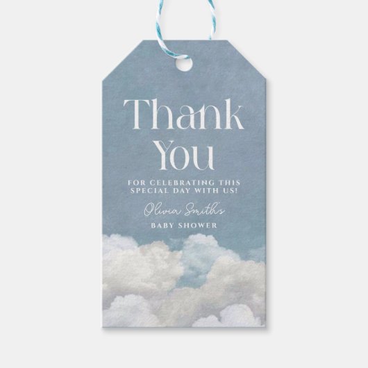 Cloud Nine Blue Cloud Baby Dusche Geschenkanhänger (Vorderseite)