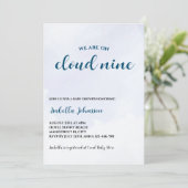 Cloud Nine Blue Clouds Boy Baby Shower Einladung (Stehend Vorderseite)
