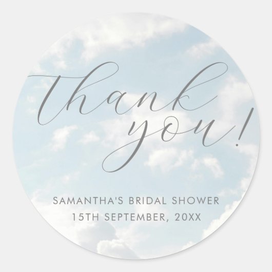 Cloud Nine Blue Cloudy Sky Elegantes Brautparty Runder Aufkleber (Vorderseite)