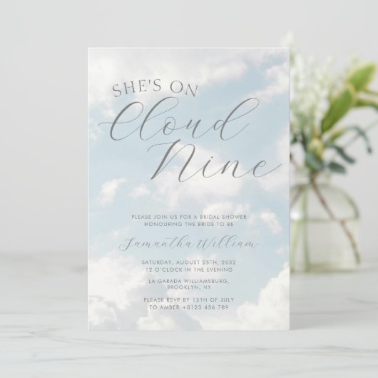Cloud Nine Blue Cloudy Sky Modernes Brautparty Einladung (Stehend Vorderseite)