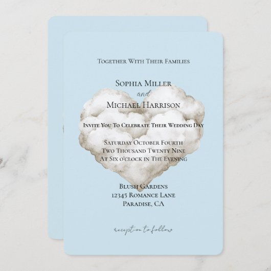 Cloud Nine Blue Skies Wedding Einladung (Vorne/Hinten)