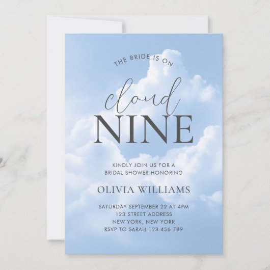 Cloud Nine Blue Sky Clouds Brautparty Einladung (Vorderseite)