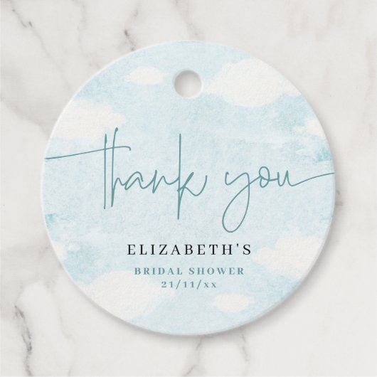 Cloud Nine Blue und White Brautparty vielen Dank Geschenkanhänger (Vorderseite)