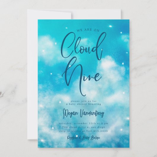 Cloud Nine Boy Baby Shower Einladung (Vorderseite)