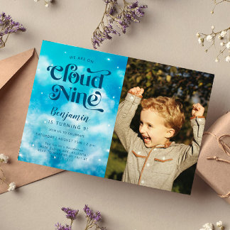 Cloud Nine Boy's 9. Geburtstags-Foto Einladung