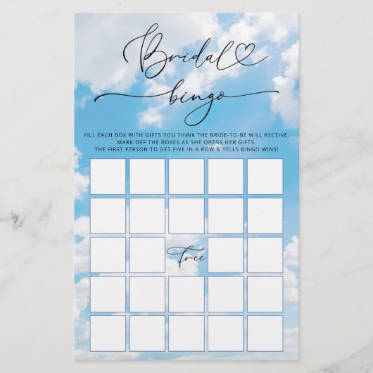 Cloud Nine Brautparty Bingo Game (Vorderseite)
