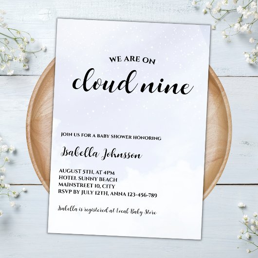 Cloud Nine Clouds Sky Minimalistisch Baby Dusche Einladung