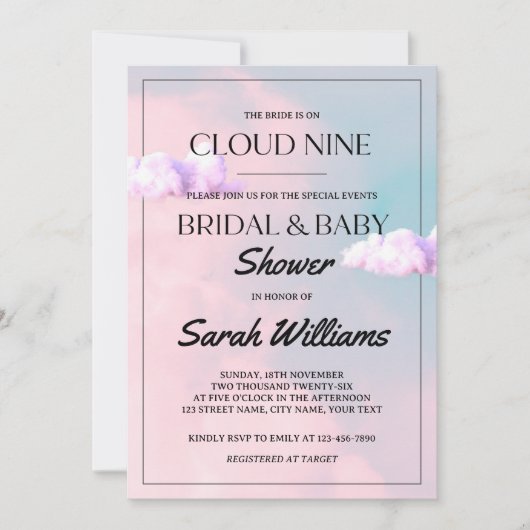 Cloud Nine Colorful Pastel Bridal und Baby Dusche Einladung (Vorderseite)