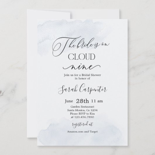 Cloud Nine Dusty Blue Brautparty Einladung (Vorderseite)