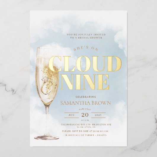 Cloud Nine Elegant Brautparty Folieneinladung (Vorderseite)