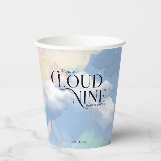Cloud Nine Elegante Pastel Baby Dusche Pappbecher (Vorderseite)