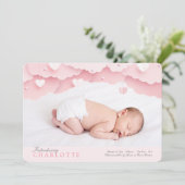 Cloud Nine Foto Geburtsankündigung Rosa Ankündigung (Stehend Vorderseite)