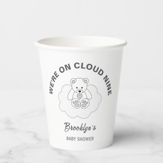 Cloud Nine Gender Neutral Baby Shower Teddy Bär Pappbecher (Vorderseite)