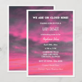 Cloud Nine Girl Babydusche farbenfroh rosa Künstle Einladung (Vorne/Hinten)