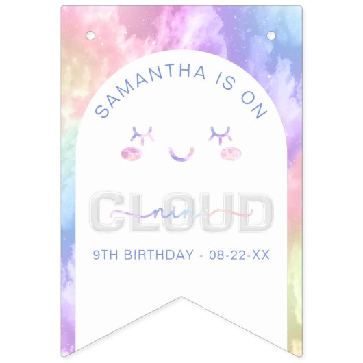 Cloud Nine Happy Birthday Banner - Wasserfarbe Ver (Erste Fahne)