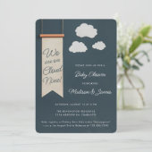 Cloud Nine Modern Blue Sky Baby Dusche Einladung (Stehend Vorderseite)