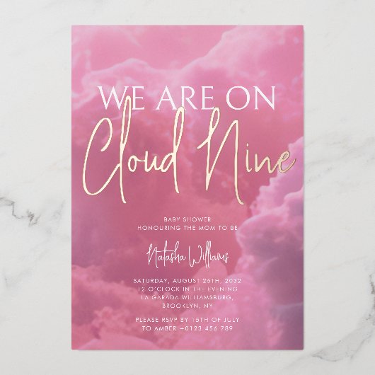 Cloud Nine Pink Clouds Kinderdusche Einladung (Vorderseite)