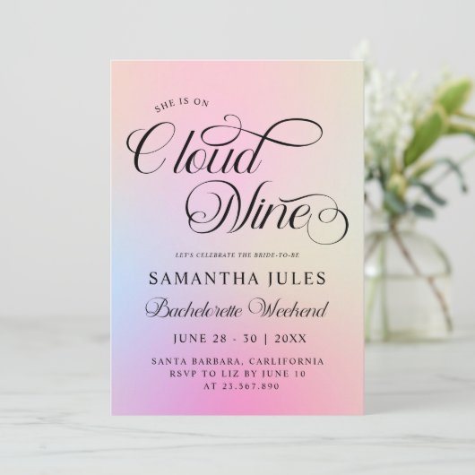 Cloud Nine Pink Gradient Bachelorette Wochenende Einladung (Stehend Vorderseite)
