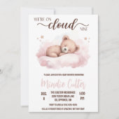 Cloud Nine, Pink Sleeping Teddy Bear Baby Dusche Einladung (Vorderseite)