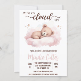 Cloud Nine, Pink Sleeping Teddy Bear Baby Dusche Einladung