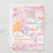 Cloud Nine Retro Groovy Daisy 9th Birthday Einladung (Vorderseite)