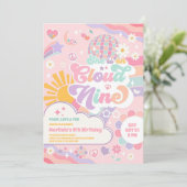 Cloud Nine Retro Groovy Daisy 9th Birthday Einladung (Stehend Vorderseite)