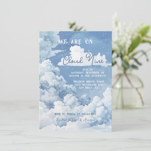 Cloud Nine Sky Babydusche Einladung (Stehend Vorderseite)