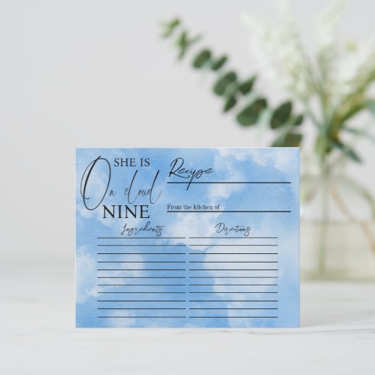 Cloud Nine Sky Blue Brautparty Rezept Game Card (Stehend Vorderseite)