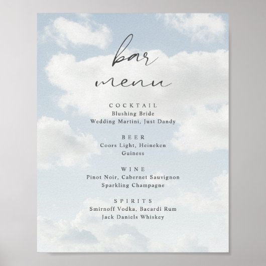 Cloud Nine Theme Cloud 9 Bar Menu Poster (Vorne)