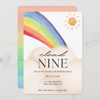 Cloud Nine Watercolor Rainbow & Cloud Ninth Birthd Einladung