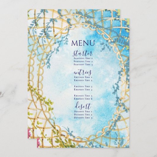 Cloud Nine Whimsical Rokoko Revival Brautparty Menükarte (Vorne/Hinten)