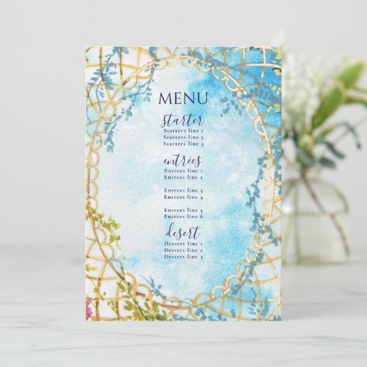 Cloud Nine Whimsical Rokoko Revival Brautparty Menükarte (Stehend Vorderseite)