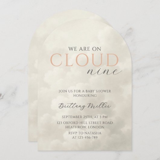 Cloud Nine White Clouds Arch Baby Dusche Einladung (Vorne/Hinten)