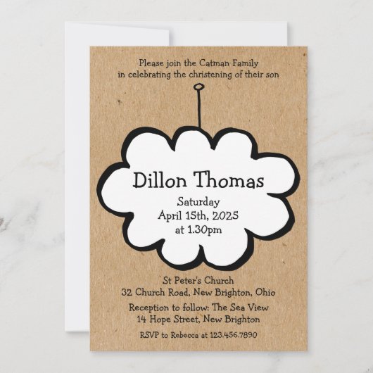 Cloud on a String Baptising Christening Einladung (Vorderseite)