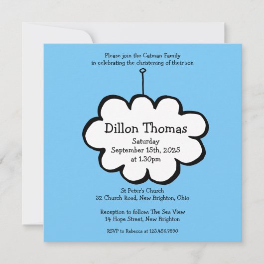 Cloud on a String Christening Invasion Einladung (Vorderseite)