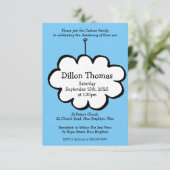 Cloud on a String Christening Invasion Einladung (Stehend Vorderseite)