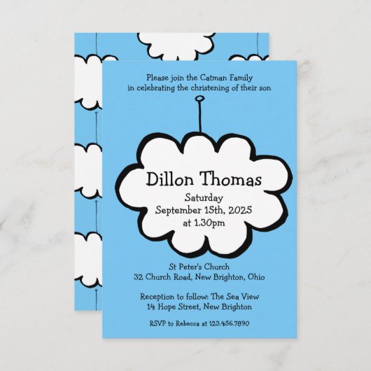Cloud on a String Christening Invasion Einladung (Vorne/Hinten)