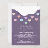 Cloud & Pastel Hearts | Lila Babydusche Einladung (Vorderseite)
