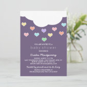 Cloud & Pastel Hearts | Lila Babydusche Einladung (Stehend Vorderseite)